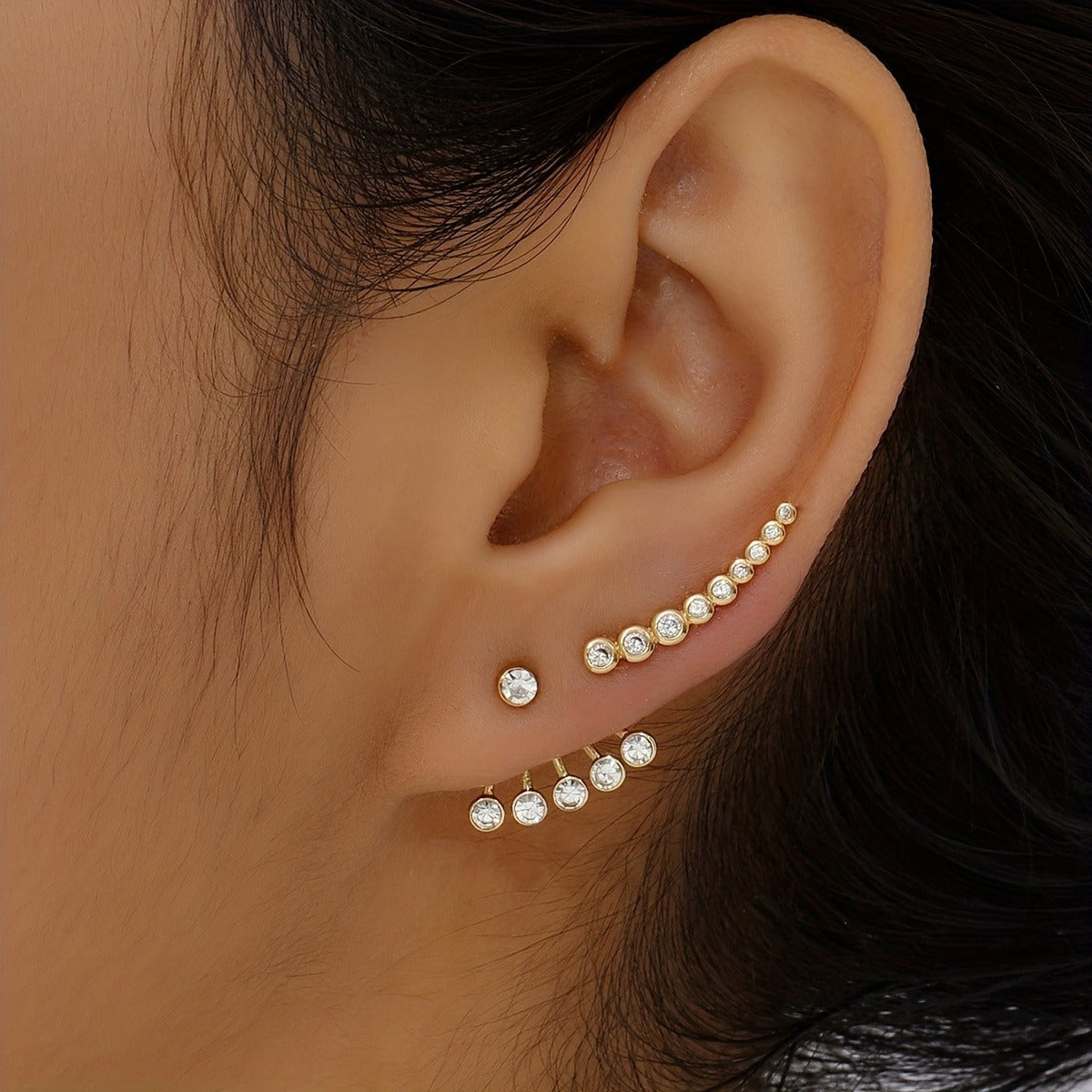 Hot selling new style, simple and luxurious, multi-layer gradient rhinestone ear clip, fashionable and cool style, stacked earrings and earrings