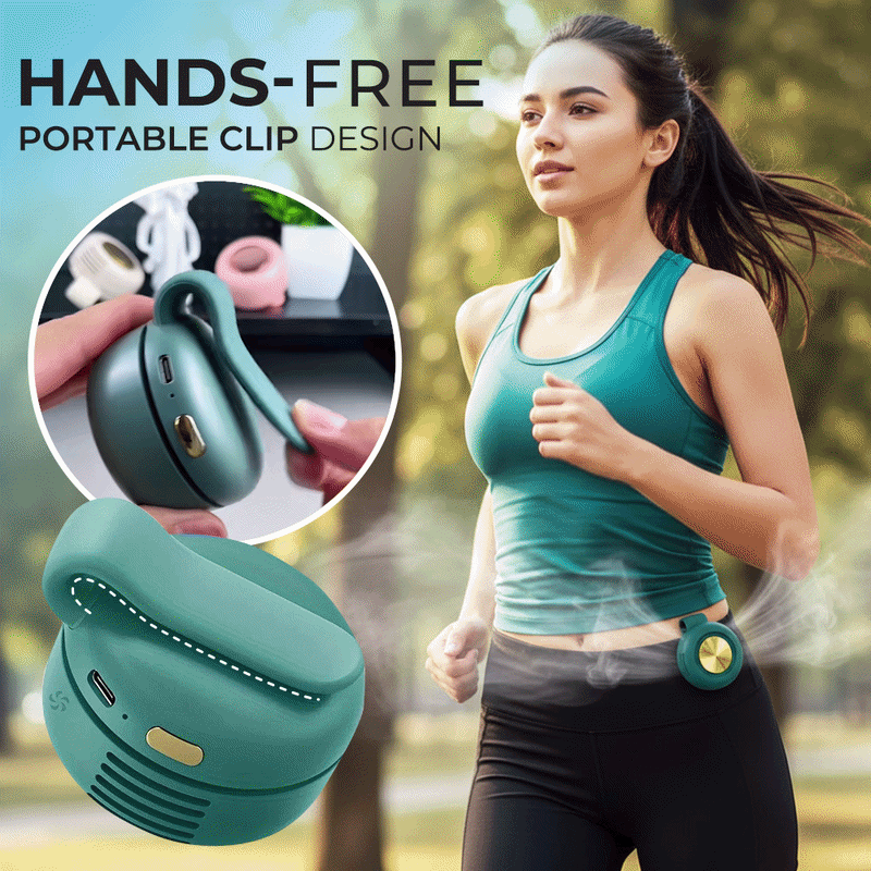 Wearable clip fan attached to clothing for hands-free cooling