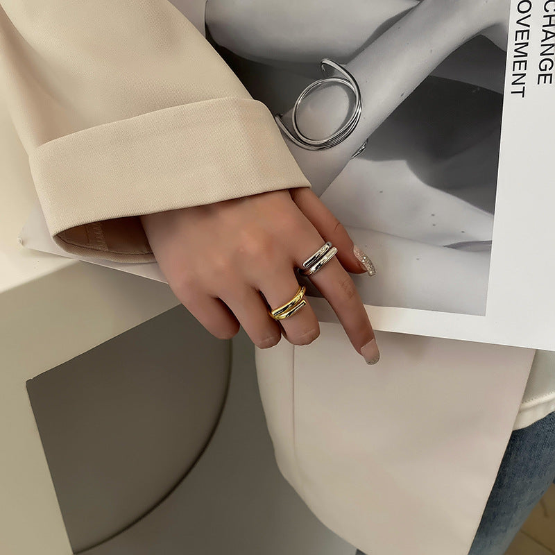 Creative versatile metal texture ring, retro hip-hop internet celebrity accessory, exquisite open mouth girl ring