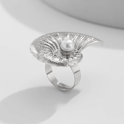 Holiday style starfish alloy ring, beach imitation pearl adjustable ring
