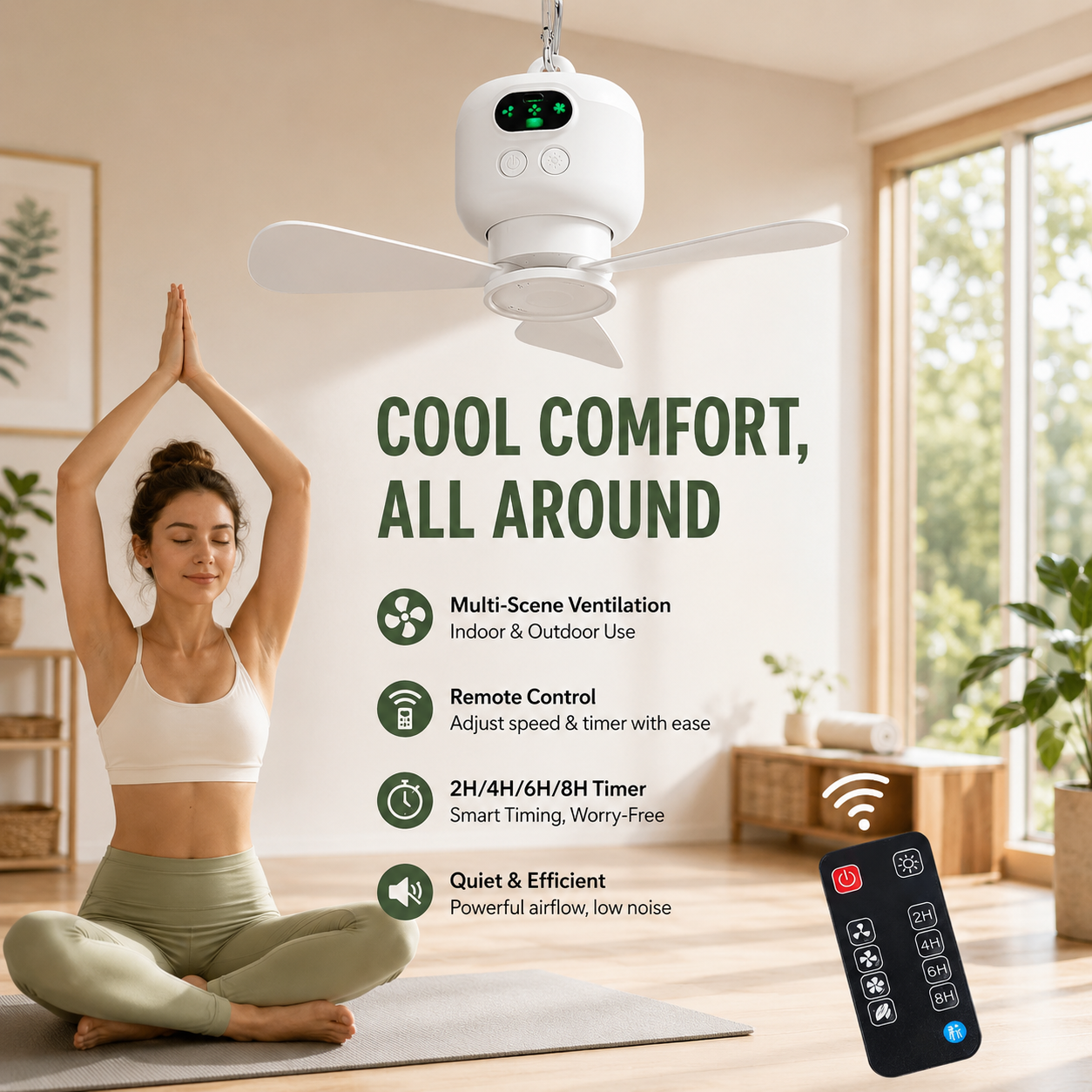 Controlled Hanging Fan – Rechargeable and Hangable for Outdoor Use