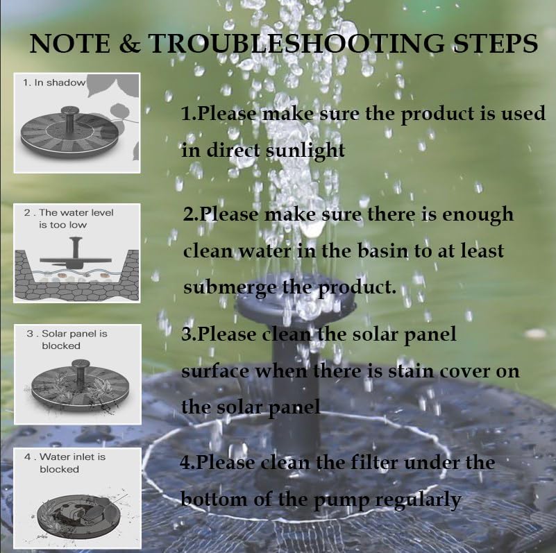 ⛲️Solar Powered Bird Bath Fountain Pump， 1.5W Solar Panel Kit Water Pump