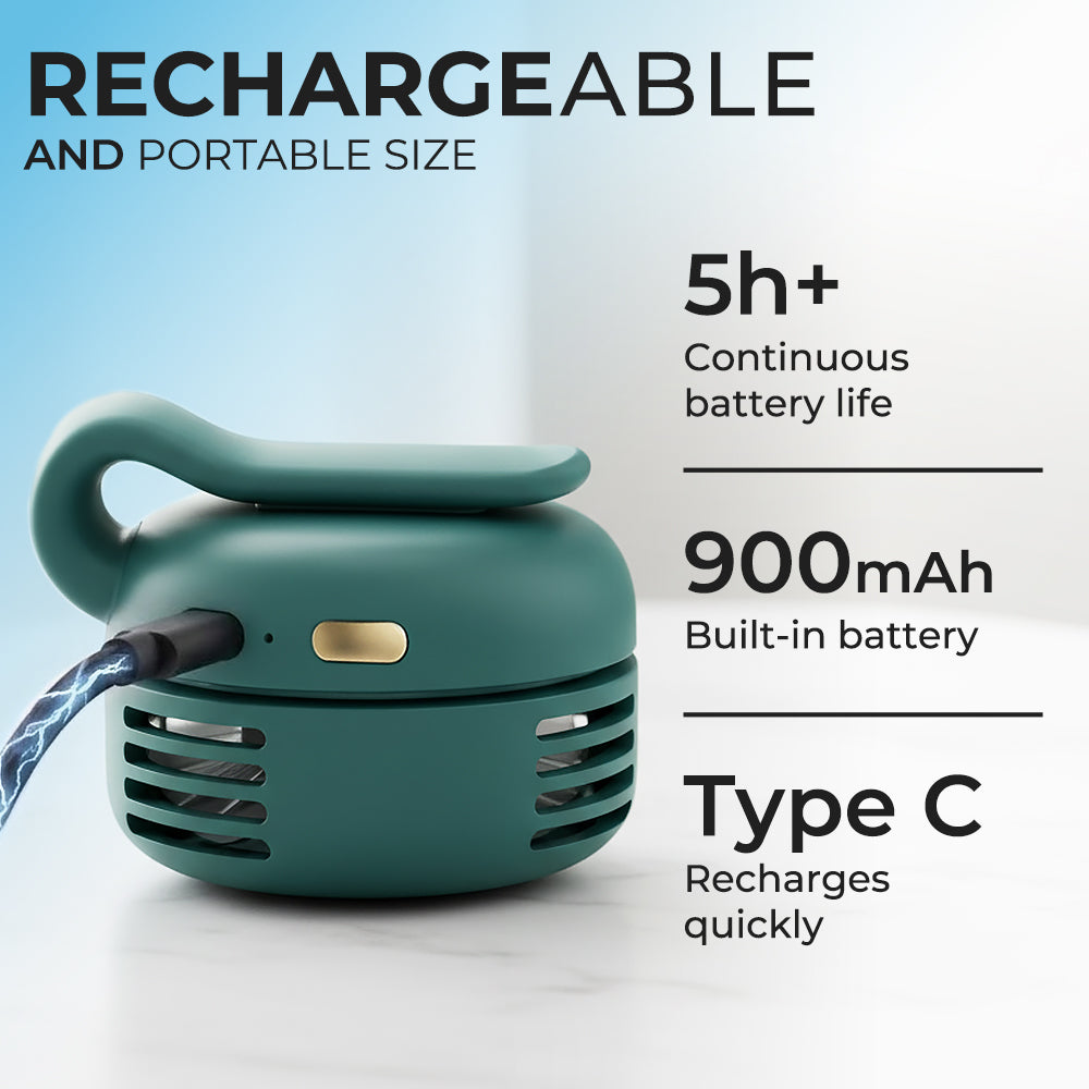 USB Type-C rechargeable wearable clip fan