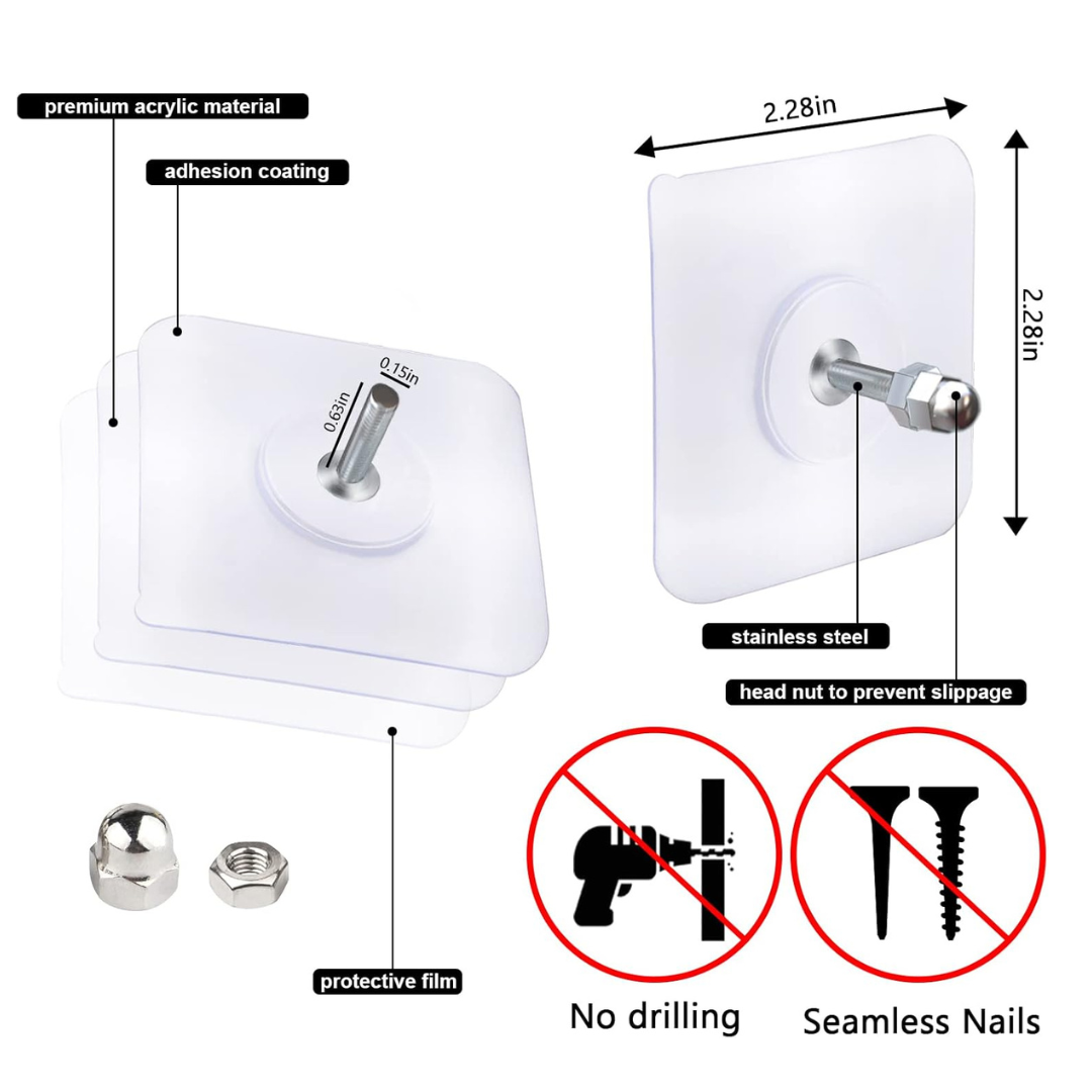 Adhesive Screw Hooks - No Drill, No Damage, Holds 5kg | Wall, Tile & Glass