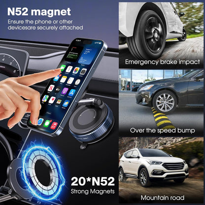 🚙360° Rotatable Vacuum Magnetic Phone Holder, Foldable and Retractable Suction Cup Car Phone Mount