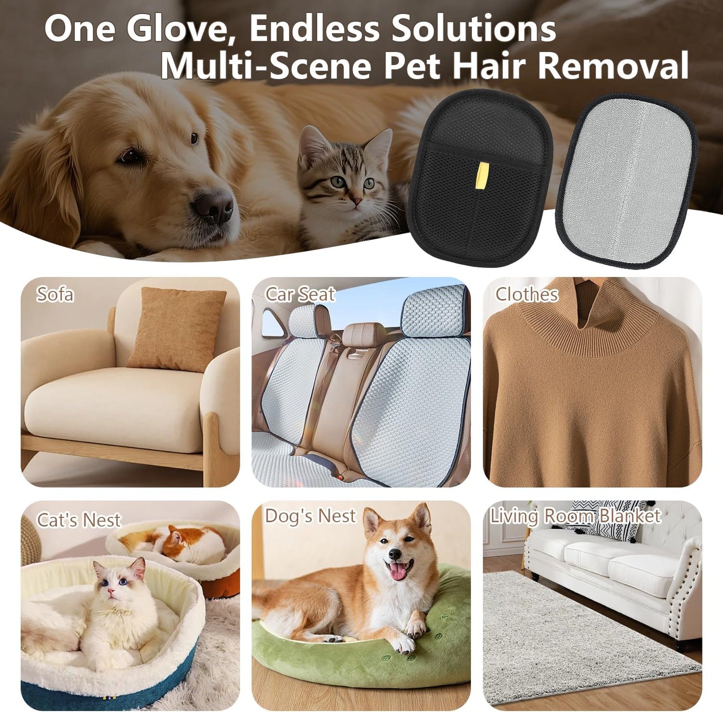🔥Upgrade Pet Hair Remover Electrostatic Gloves, Reusable Pet Hair Removal Glove
