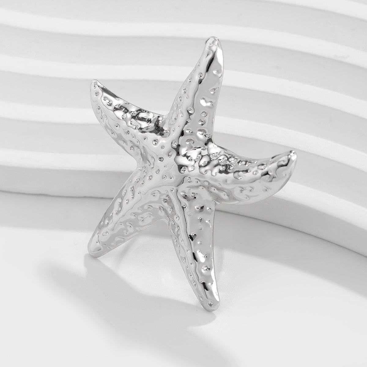 Holiday style starfish alloy ring, beach imitation pearl adjustable ring
