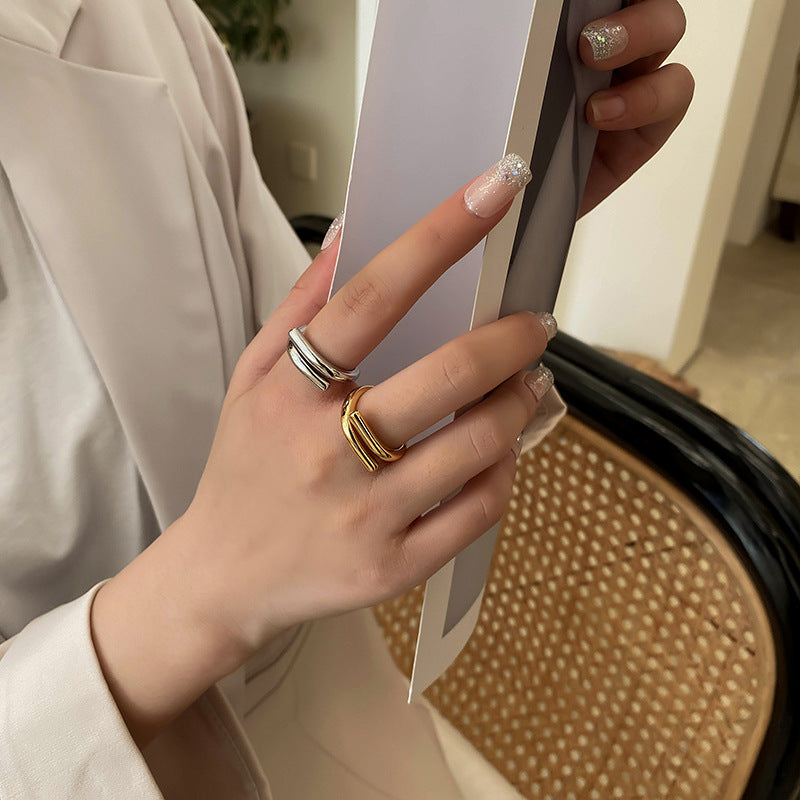 Creative versatile metal texture ring, retro hip-hop internet celebrity accessory, exquisite open mouth girl ring