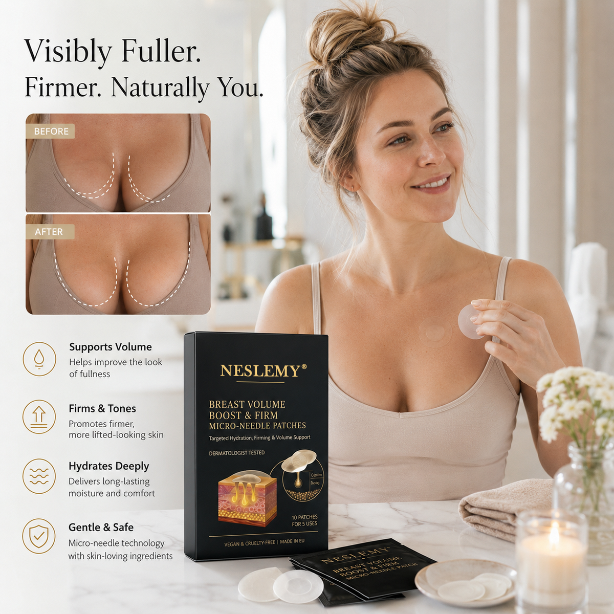 ✨ New Beauty Secret: NESLEMY® Bust & Body Micro-Tip Firming Patches 💕